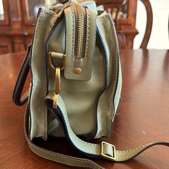 Fossil Olive Navy Dotted Genuine Leather 2-in-1 Satchel Cross Body Bag - Picture 3 of 13